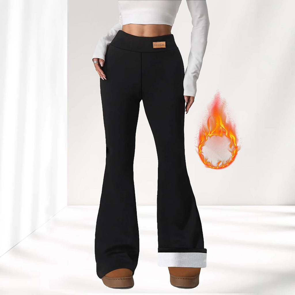 Winter High Waist Stretch Fleece Bell-bottom Pants Slimming Hip Raise