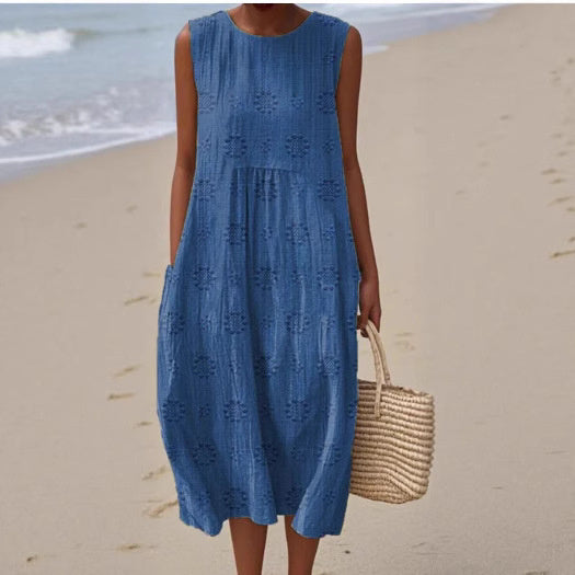 Summer New Sleeveless Printed Temperament Long Dress Dress Casual