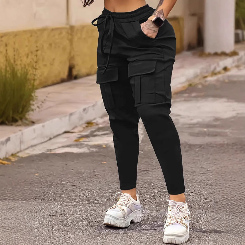 European And American Solid Pocket Ankle Banded Working Pants